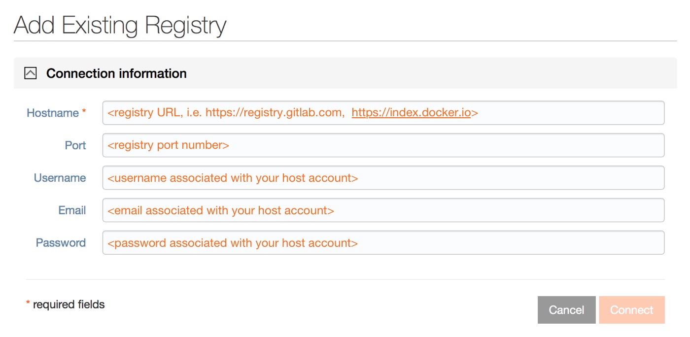Add registry host and user information