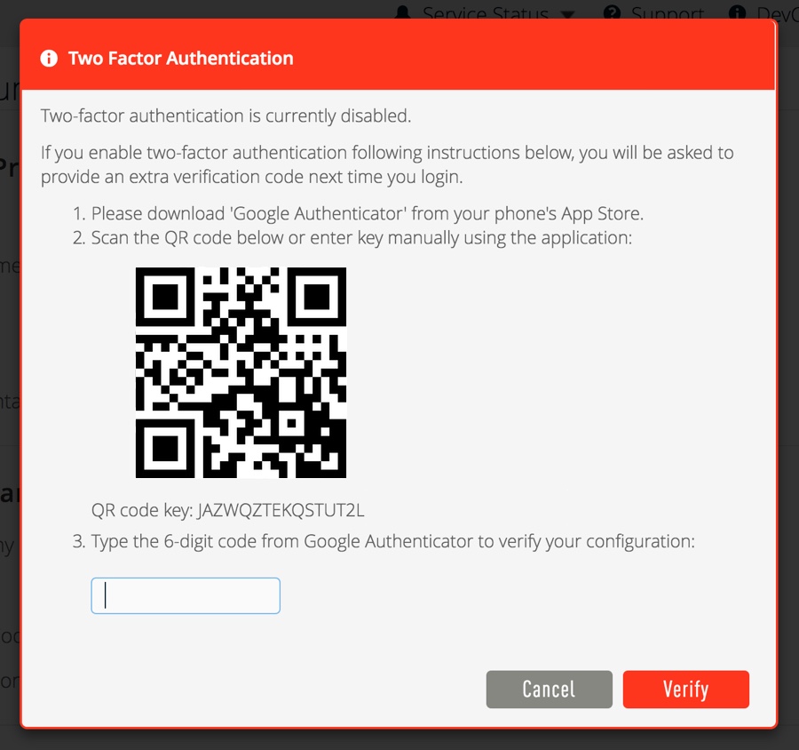 Receive a code for two-factor authentication